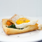 Egg on Puffpastry with Ham, Cheese, Butternut Squash and Bok Choy